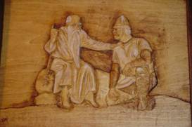OlafTryggvason-hears-Gospel.wood-sculpture